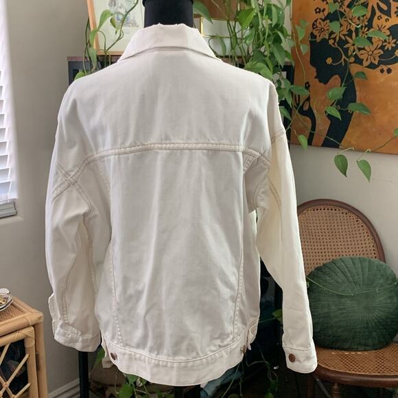 Free People Off White Distressed Button Up Denim Jacket - Picture 3 of 6